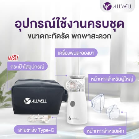 เครื่องพ่นละอองยาพกพา ไร้สาย ขนาดเล็ก ALLWELL MESH NEBULIZER รุ่น FLOWFRESH_4